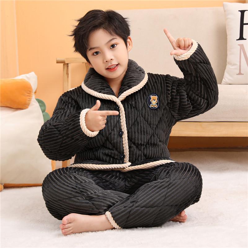 Dětské útulné pyžamo z křišťálového sametu - Silná prošívaná sada z korálového fleecu pro podzim a zimu