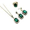 Wedding accessories, exquisite crystal glass square necklace, earrings, emerald three-piece new bridesmaid jewelry.