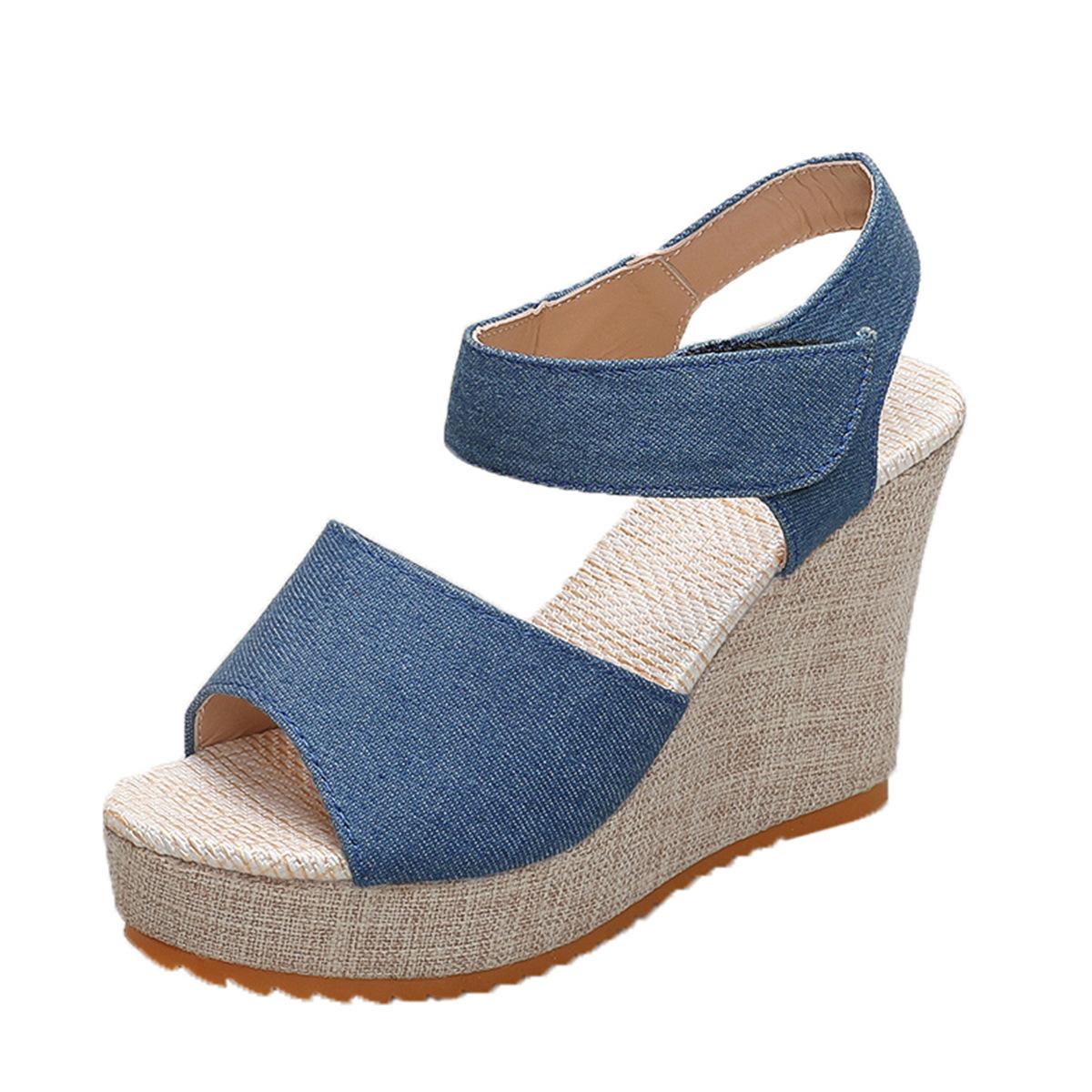 

Women s sandals 2025 summer new thick-soled foreign trade large-size cloth surface fish mouth word with European and American high-heeled sandals wome 42 синий