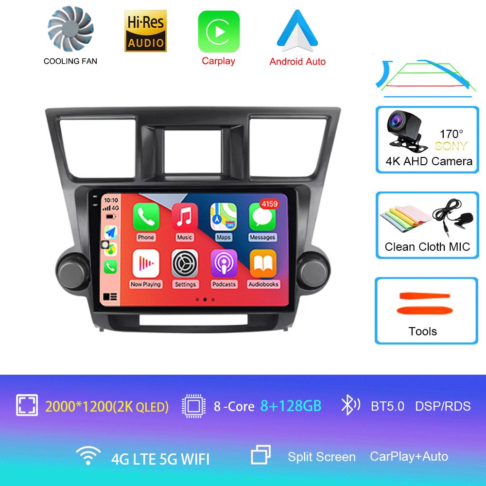 Android 14 Car Radio For Toyota Highlander 2 XU40 2007 - 2013 Multimedia Video Player Navigation GPS Carplay Android Auto 5G WIF