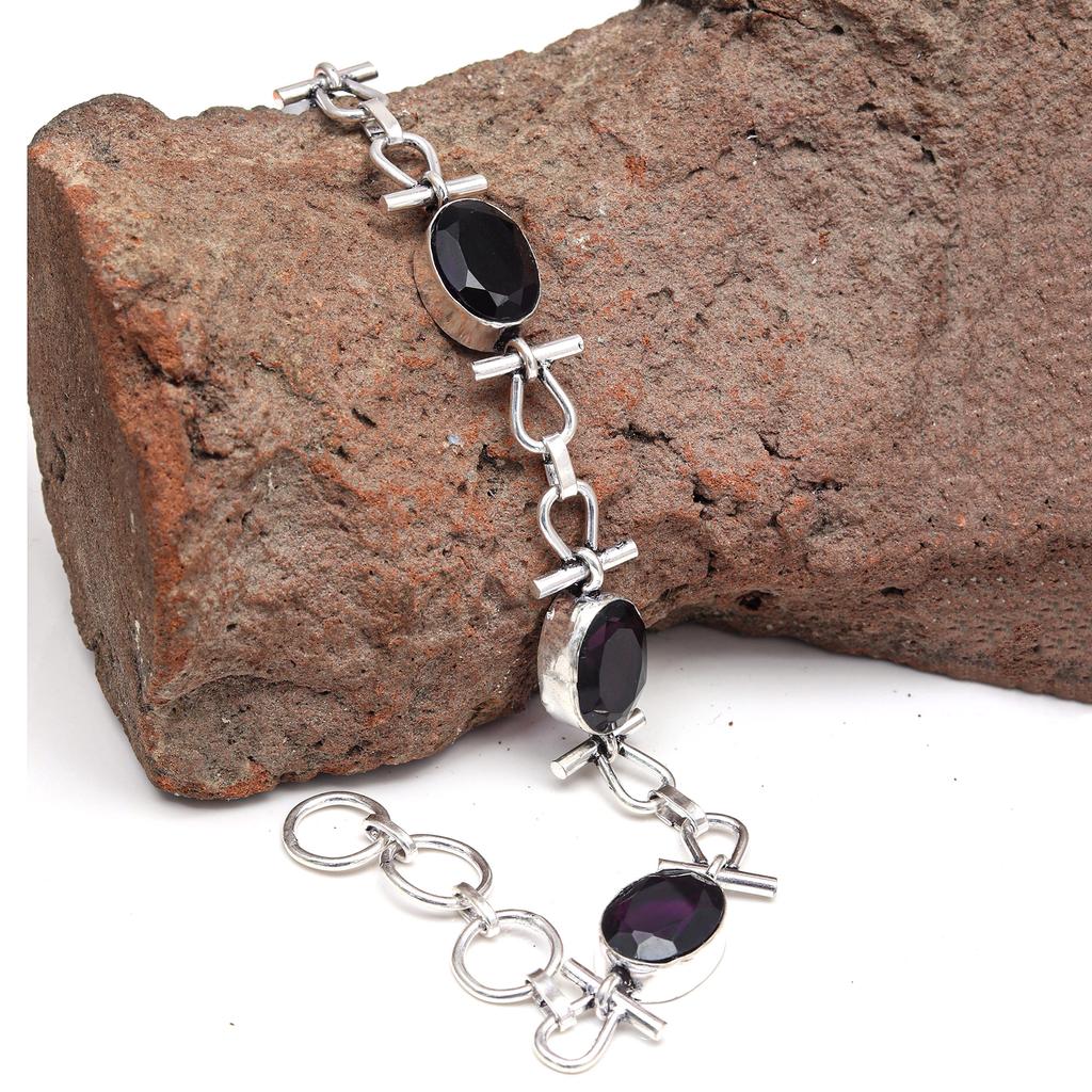 Black  Onyx Bracelet  Sterling Gemstone Cuff Handmade Vintage