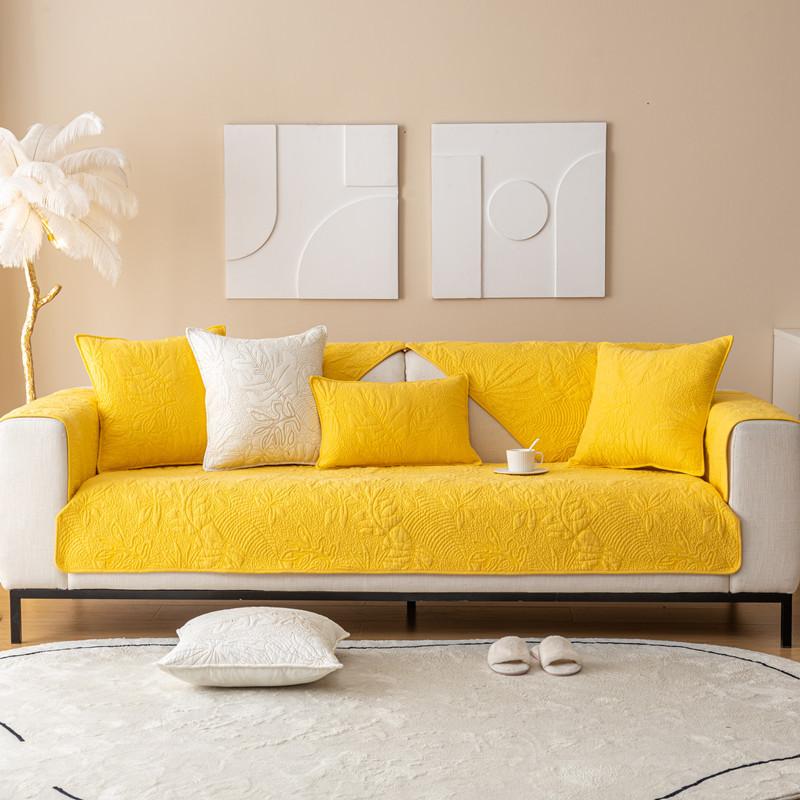 Four Seasons Universal Cotton Quilted Embroidered Leaf Sofa Cushion Solid Color Modern Non-slip Sofa Cushion Towel