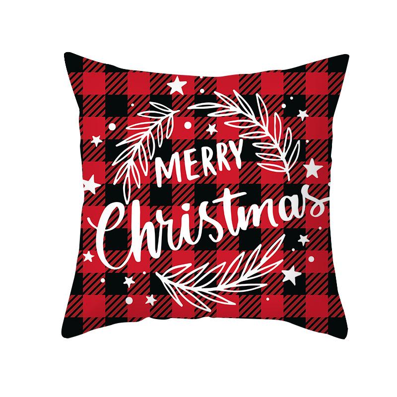 Plaid Christmas Pillow Cover Letter Christmas Tree Sofa Cushion Cover Peach Skin Cushion Home