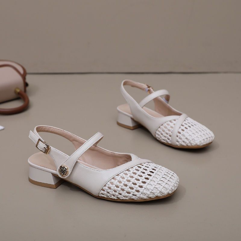 Baotou Sandals Women's 2025 Summer Women's Shoes French Retro New Shoes Women's Breathable Hollow Woven Sandals