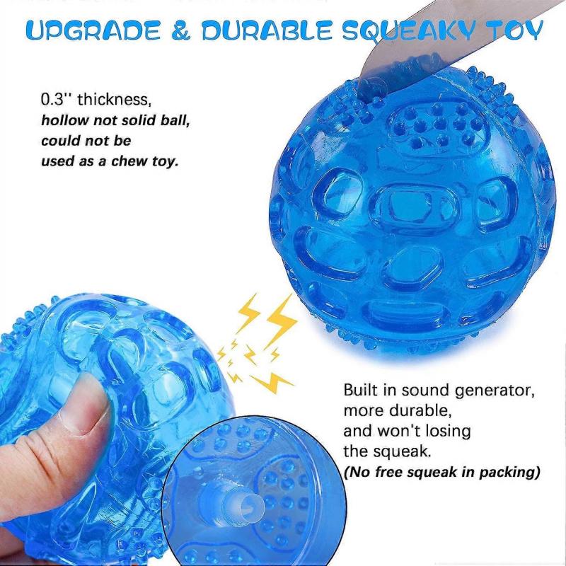 Dog Ball Squeak Toy Durable Puppy Chew Ball Waterproof Floating Stretch Rubber Ball with Squeak for Training Swimming, 3-Pack (Orange, Blue, Green)