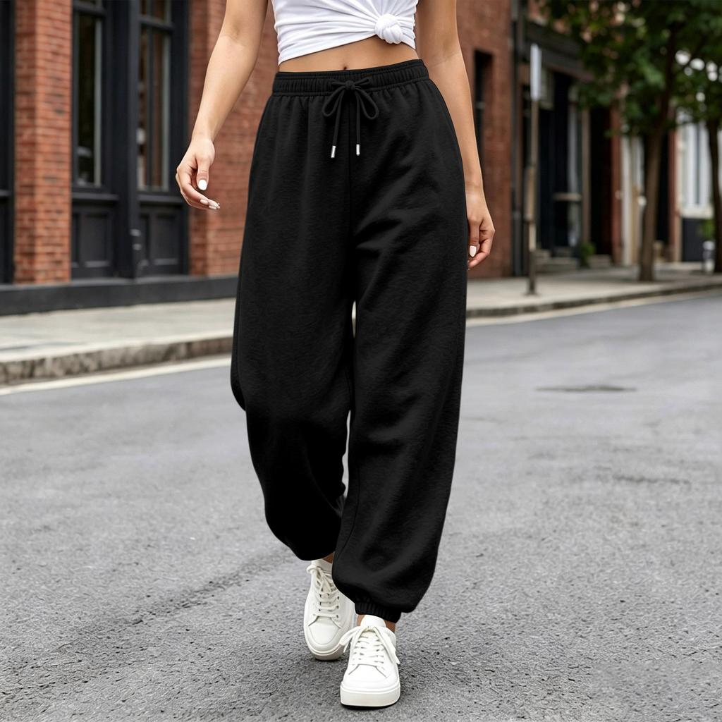 Pantalones Casuales para Mujer con Dobladillo, Ajuste Holgado, Pantalones de Chándal de Color
