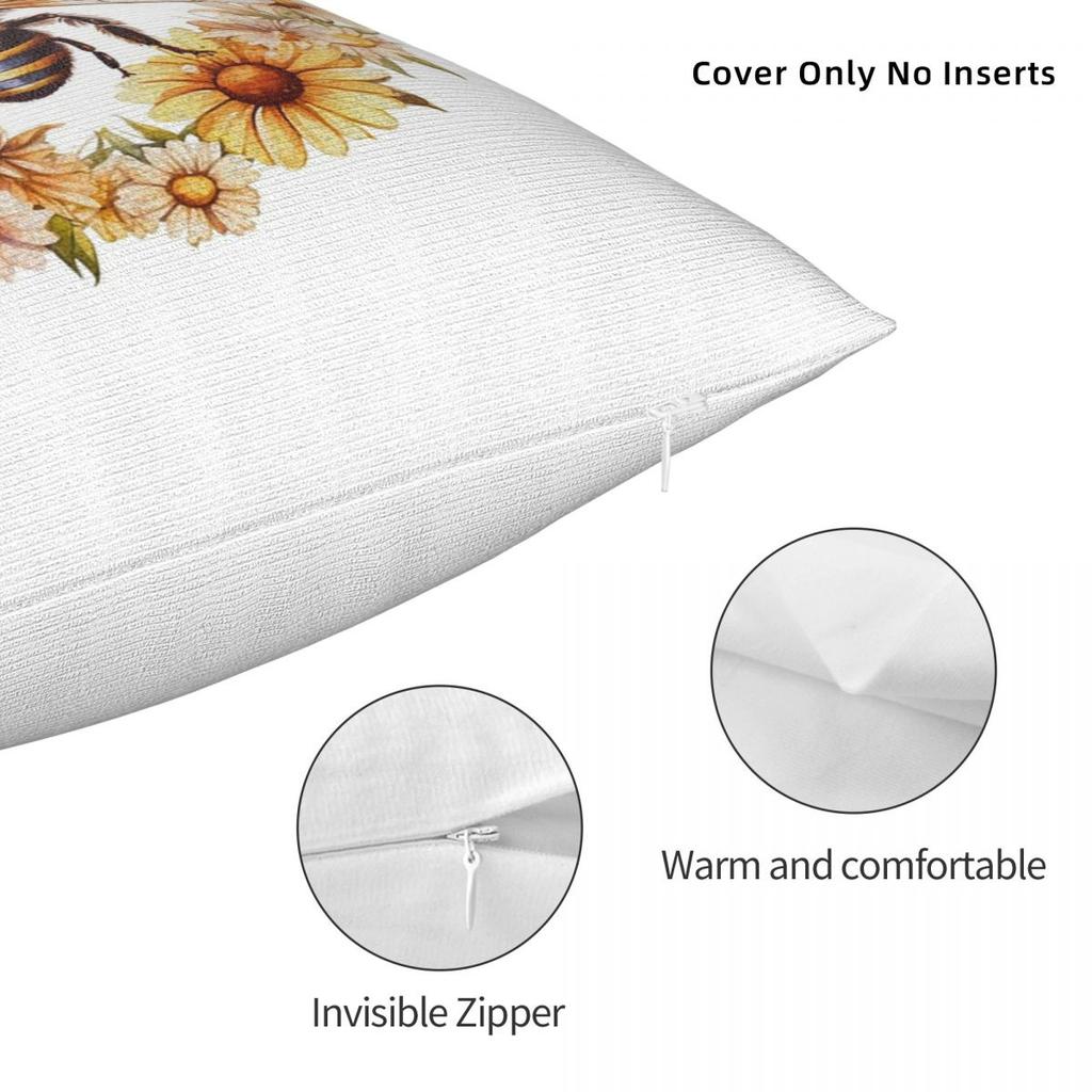 Bee And Flowers Square Pillowcase Cushion Cover Pillow Case Throw Pillow Cover for Home Sofa Living Room