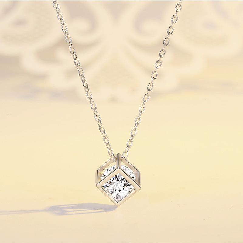 925 Sterling Silver Rubik s Cube Necklace with Inlaid Diamonds - Stylish Square Pendant for Women 925 Silver