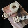 Pearl Ladies Belt Elastic Beaded Waist Chain Women'S, Simple Rhinestone Inlaid Square Buckle Waist Seal Tide
