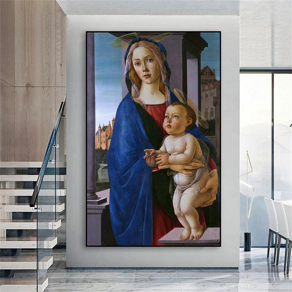 Classical Oil Painting The Virgin and Child Poster By Alessandro Botticelli Print Vintage Canvas Painting Home Gallery Decor