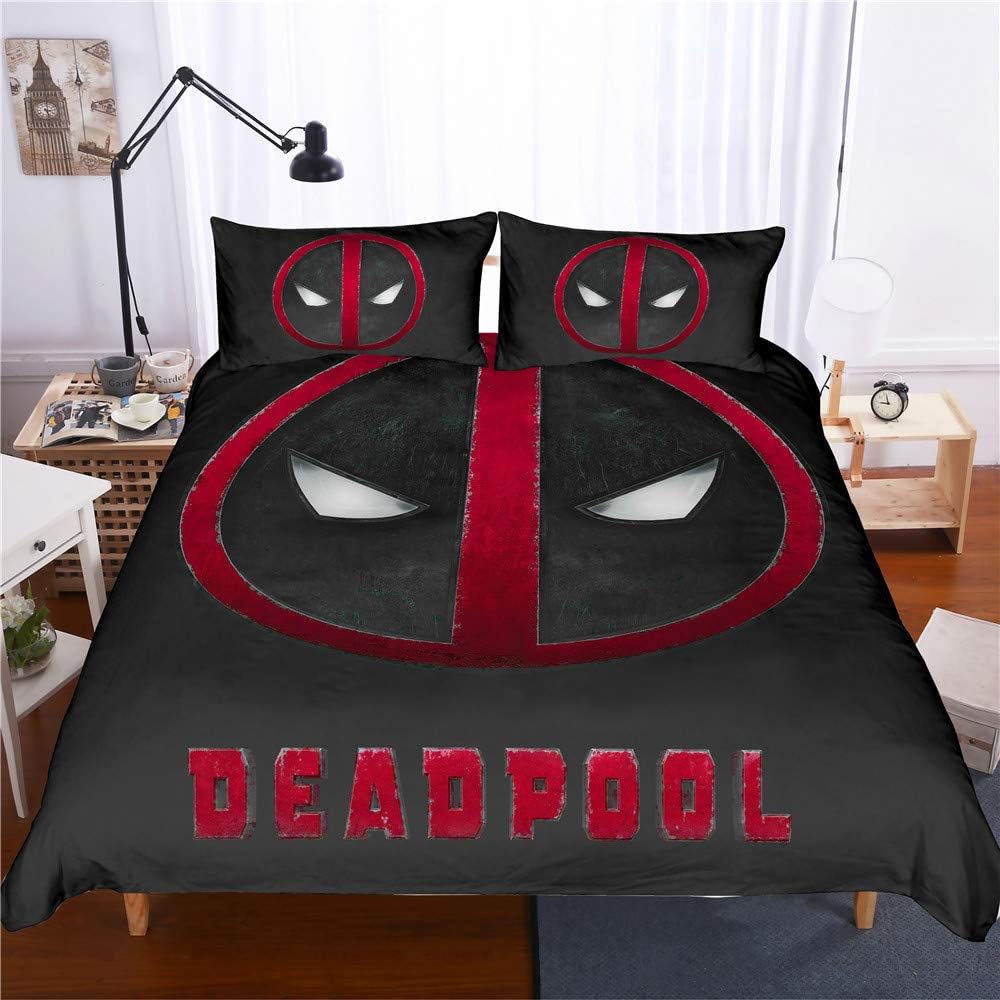 Deadpool Bedding Set, Anime Duvet Cover and Pillowcase, Microfibre, 3D Digital Print,Polycotton Three-piece Bed Duvet Cover Set