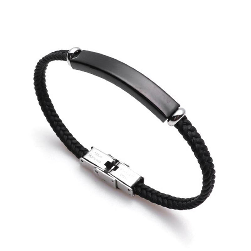 Customized Engraved Name Text Braided Rope Chain Bracelet Stainless Steel Carve Anniversary Date  for Women Men