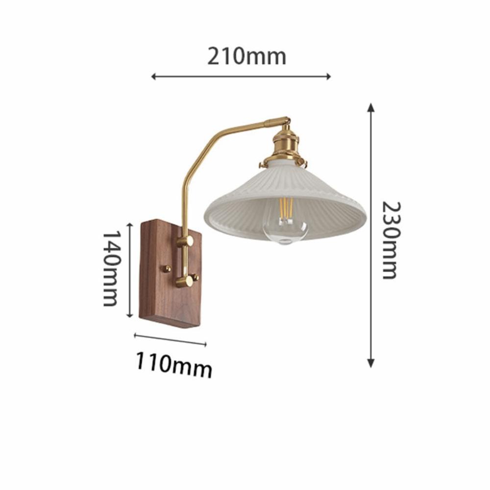 Modern Luxury Retro Wooden Wall Lamp Vintage Walnut Nordic Glass Wall Sconce Glass/Ceramic Lampshade Atmosphere Lighting