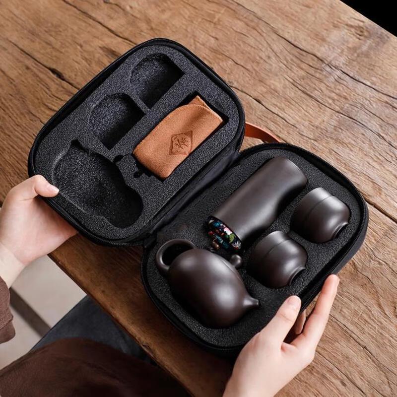 Zisha Ceramic Travel Tea Set with 1 Pot and 4 Cups