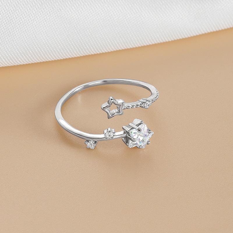 Vintage Irregular Star Open Rings For Women Punk Gothic Sliver Color Adjustable Crystal Rings Y2K Girls Jewelry Gifts