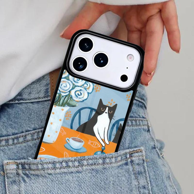 Cute Animal Cat Coffee Phone Case for iPhone 16e 15 14 13 12 17 Pro Max Plus Air 17pro Cover Coque