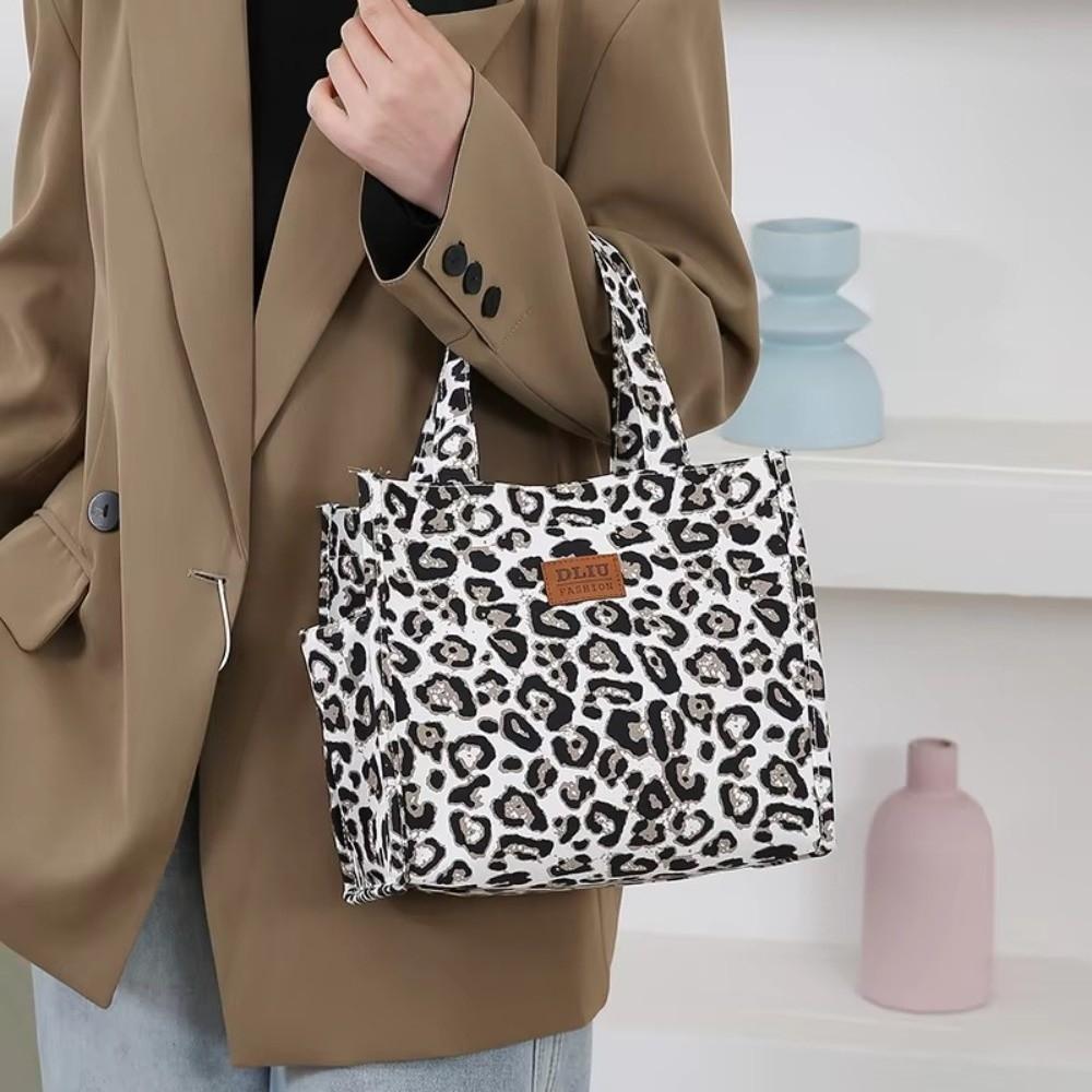 Neue Retro-Leopardenmuster-Lunchtasche mit Aufbewahrungstasche Große Kapazität Isolierte Tasche Handtasche Tragbare Tragetasche Damen
