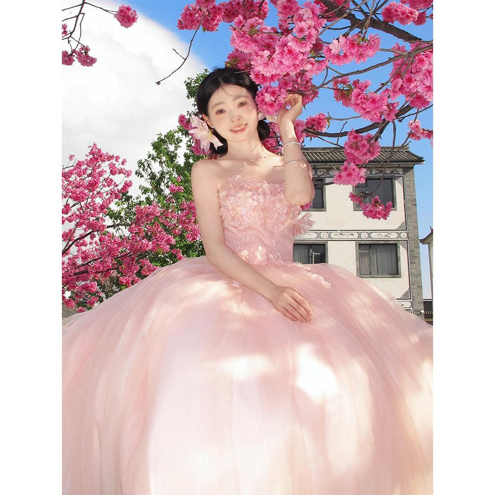 Pink tube top veil dress French student day bar mitzvah beautiful flowers on the run male skirt 2025 new