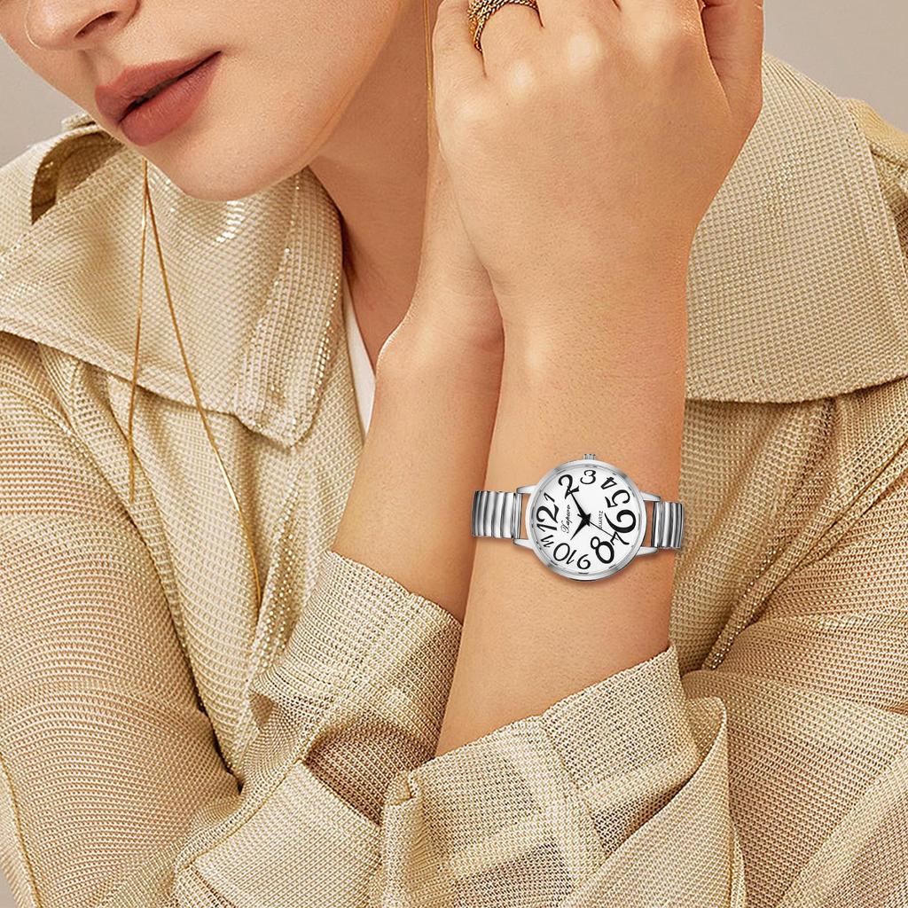 Analoguhr mit großem elastischem Einheitsgröße Einfach und stilvoll Quarz Mode Perfektes Geschenk für oder Ihre Freundin Damen Ziffern, Armband, Meistens,