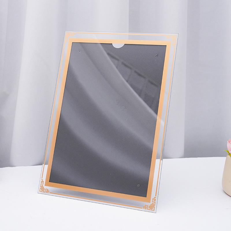 8 or 10 Inch Clear Glass Crystal Photo Frame Gold Tone Edge for Silver Certificate Rectangle Luxury Display Premium Award Frame
