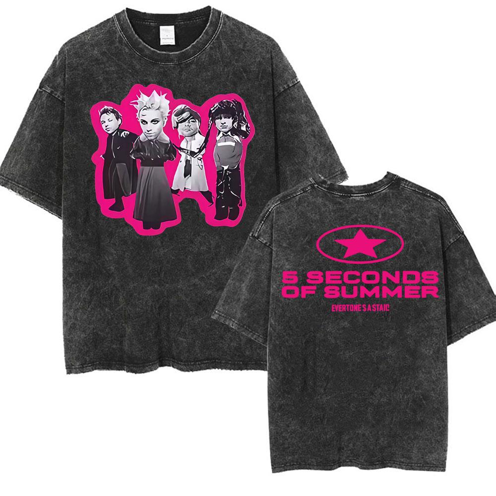 Seconds of Summer Everyones A Star World Tour Vintage Washed T Shirts Men Women Harajuku Hip Hop Oversized Tshirt Streetwear