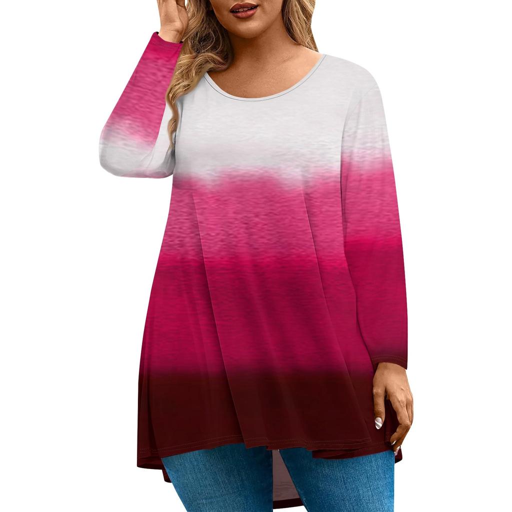 Women's Fashion Large Size Round Neck Long Sleeve Casual Print Loose Pullover Top