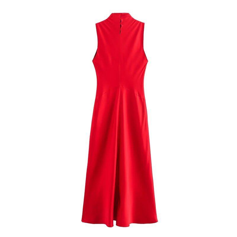 Western Style 2024 Autumn and Winter New Women clothes Elegant Silk Satin Texture Sleeveless round Neck Dress 9165965