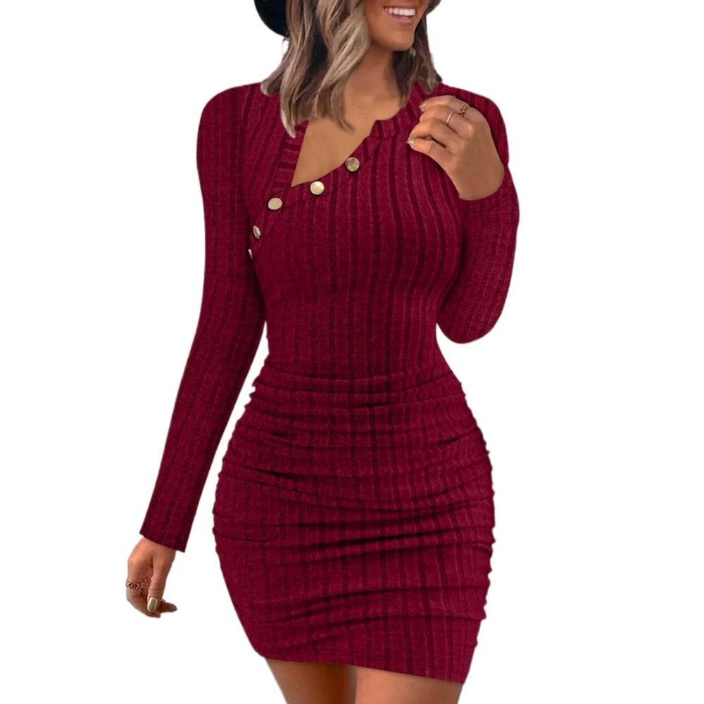 

BITCED Женские однотонные платья без бретелек с косым вырезом и облегающим дизайном, облегающие, с длинным рукавом XXL бордовый