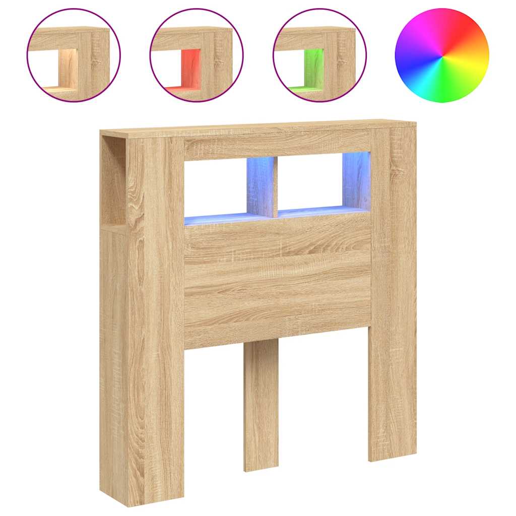 Vidaxl Testata del Letto con LED, Rovere Sonoma, 100X18,5X103,5 Cm