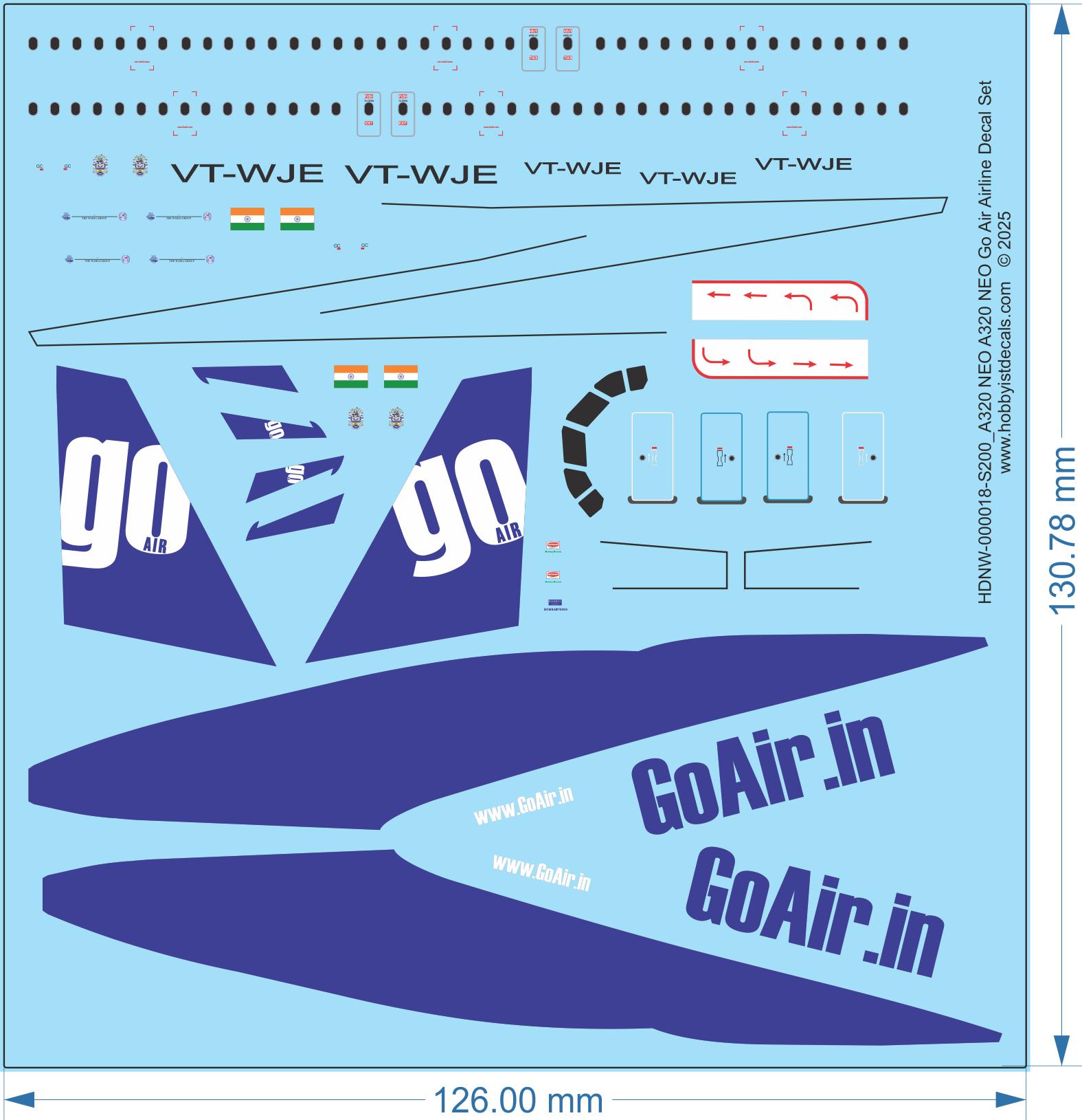 A320 NEO A320 NEO Go Air Airline Decal Set - 1/200 - Water Decal