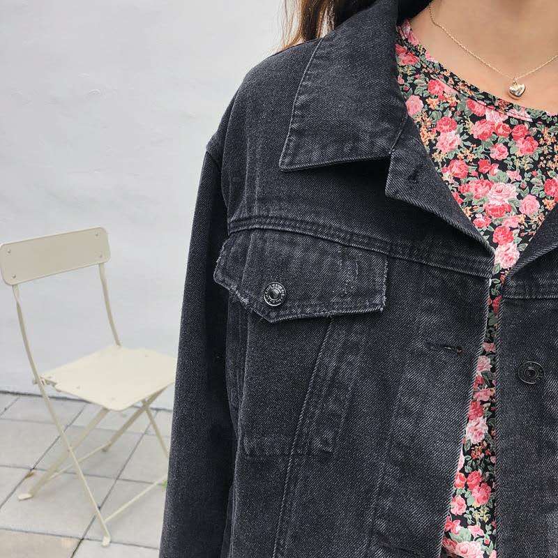 Vintage Oversized Multi Floral Embroidered Denim Jacket Women Cowboy Long Sleeve Lapel Casual Denim Coat Streetwear Outwear