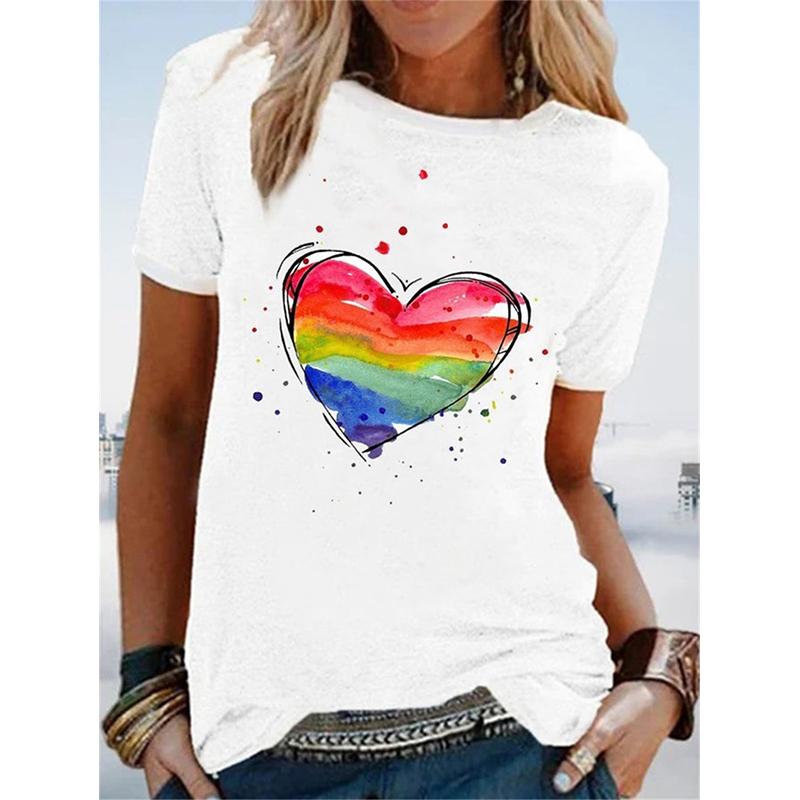Summer Rainbow Heart 3D Print T-shirt Women Man Short Sleeve T Shirts Harajuku Streetwear Tees Y2k Tops Clothing