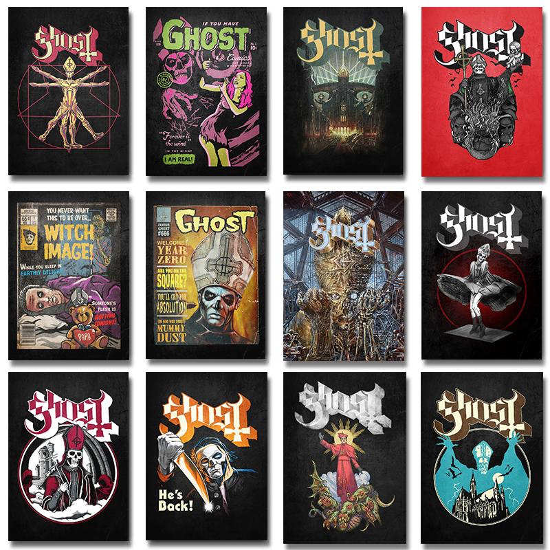 Ghost Band Abstraktes Poster Heavy Metal Band Wandkunst Leinwandmalerei Drucke Bilder für Wohnzimmer Kaffeehaus Bar Heimdekor