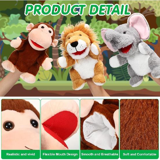 Lenwen 6 Pcs Valentines Day Gifts for Kids Hand Puppets Bulk with Working Mouth 10 Inches Plush Animal Hand Puppet Toddler Plush Toys for Classroom