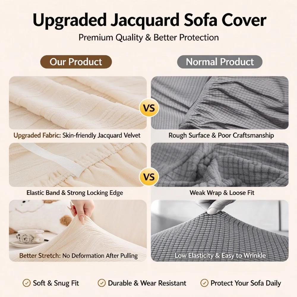 Geometric Pattern Stretch Sofa Cover,Thickened Solid Color Jacquard All-in-one Protective Cover,Elegant and Comfortable Design