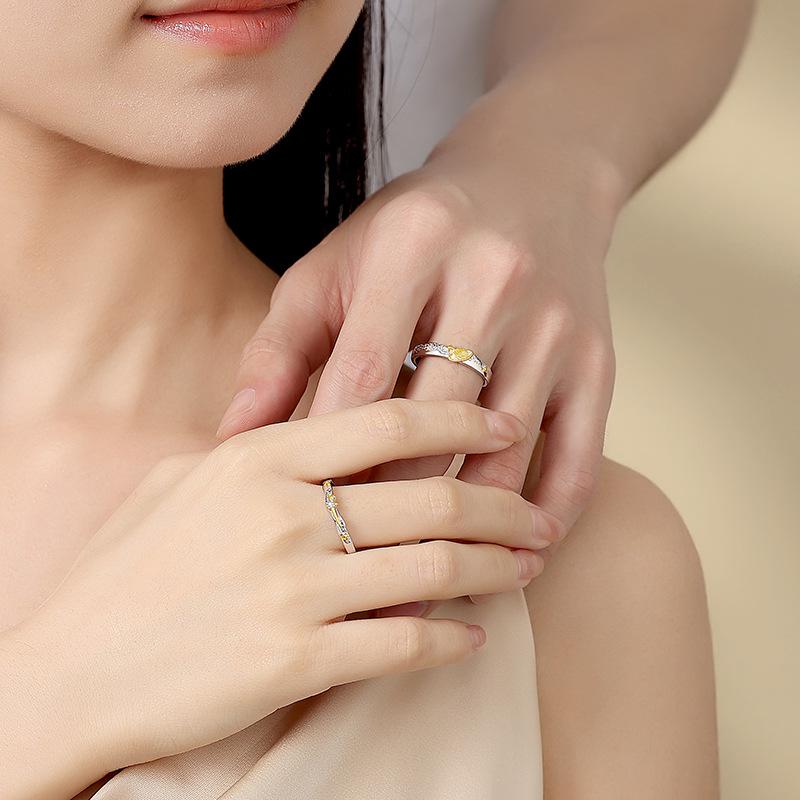 Tichya Star Trail Couple Rings: Pure Silver 999, Open Design for Men and Women, Light Luxury Fashion Planet Pair.