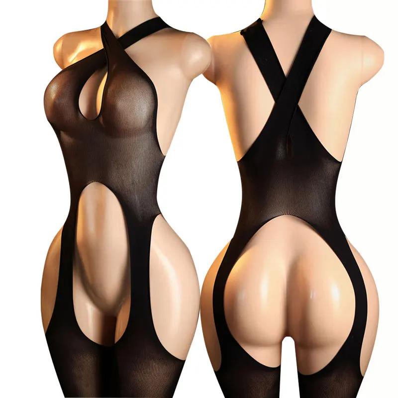 Open Crotch Babydolls Women Sexy Adult Fishnet Mesh Body Stockings Lingerie Catsuit Transparent Erotic Clothing Bodysuits
