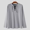 INCERUN Men Lace-up Neck Long Sleeve Casual Loose Undershirts Basics Tops