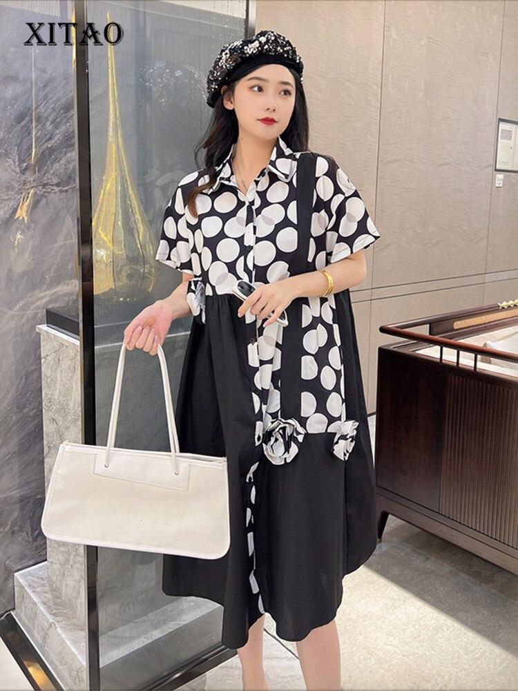 

XITAO асимметричное лоскутное женское повседневное платье в горошек DMJ1576