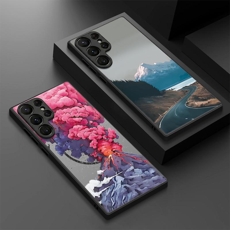 Magnetisch Für Magsafe Hülle Für Samsung Galaxy S26 Ultra S25 Edge S24 S23 S22 Plus S21 FE Berge und Flüsse Landschaft Hybrid Mattes Cover