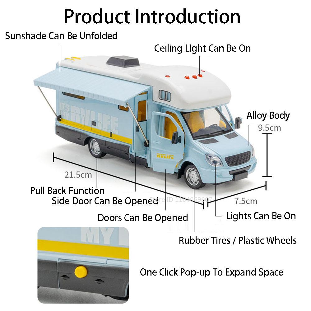 1:32 Scale Camping RV Alloy Diecast F150 Car Model Miniature Toys Sound Light Doors Opened Pull Back Festival Gifts for Kids