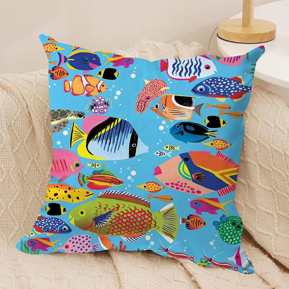 Marine Animals Summer Ins Cushion Cover Silky Short Plush Invisible Zipper Dustproof Sofa Pillow Case For Home Decor
