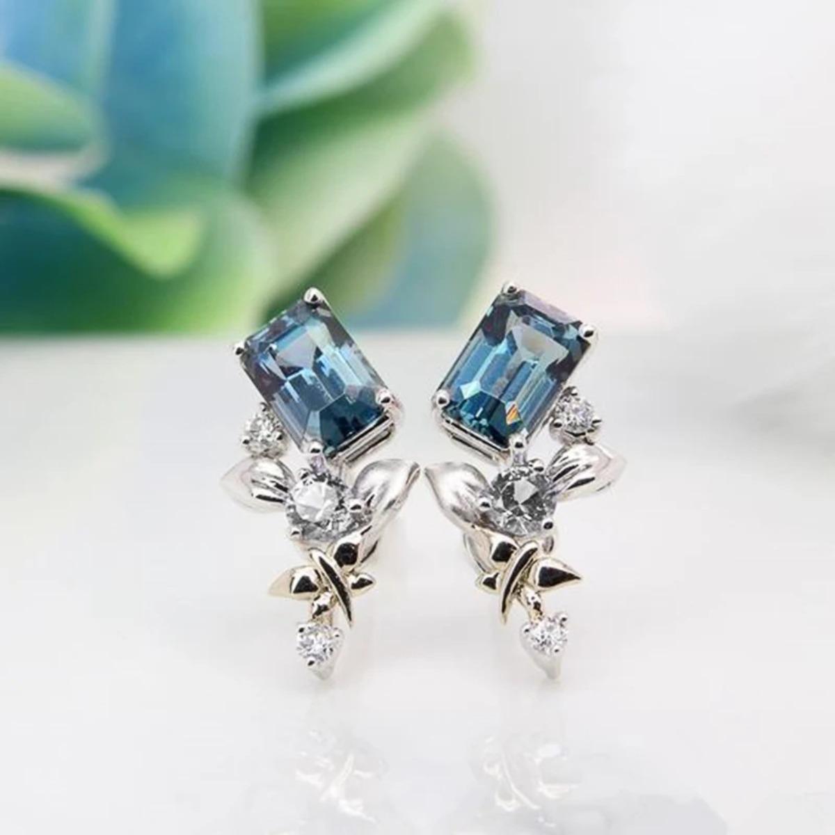 Irregular Geometric Blue Zircon Flower Earrings for Women