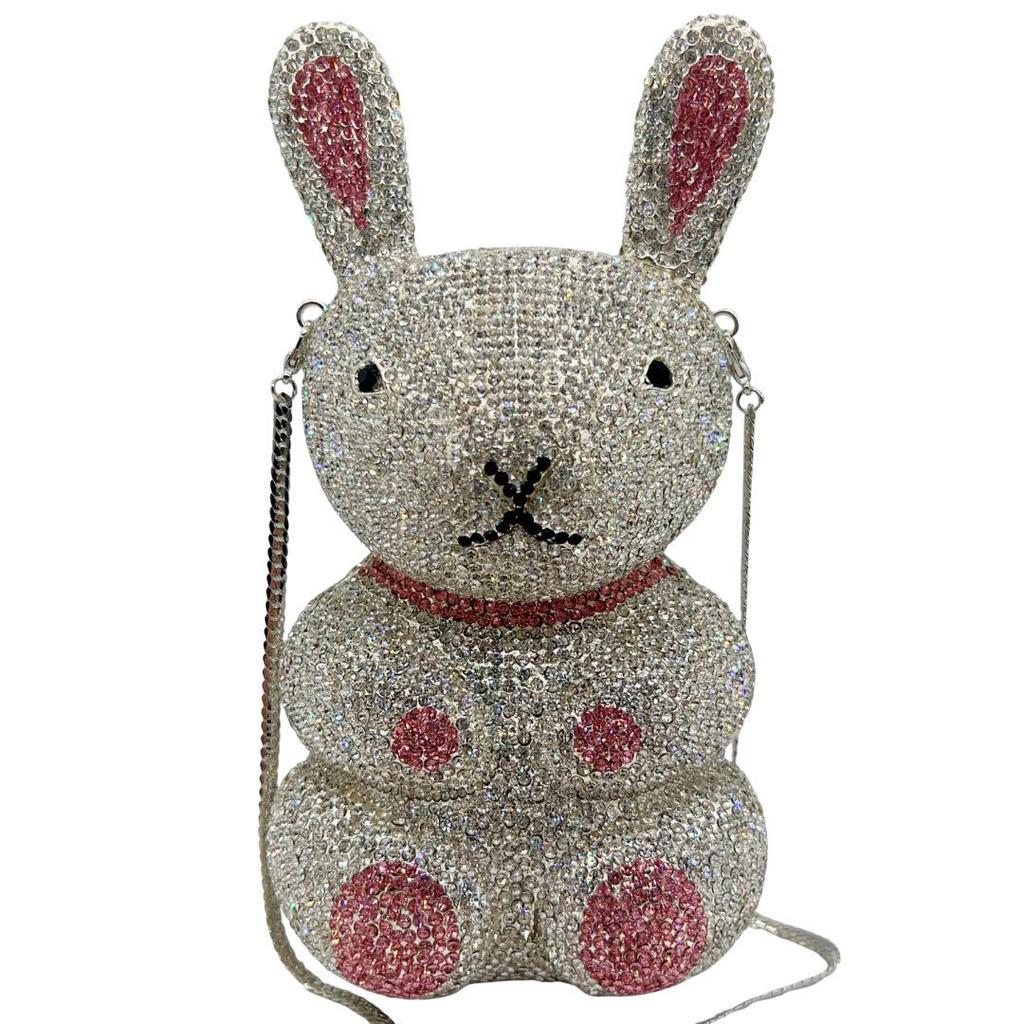 Rhinestone Rabbit Evening Clutch - Elegant Crystal Bag for Parties & Banquets