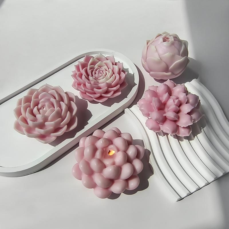 DIY Geometric Silicone Mold Succulents Shape Concrete Moulds Realistic Craft Molds Resin Moulds for Hand-Making Candle