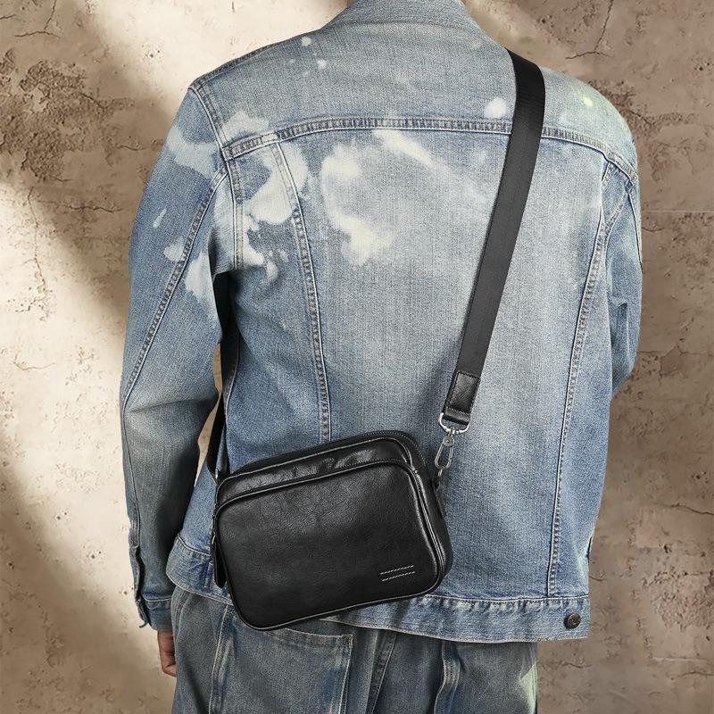 Ancient Trendy Cowhide Personality Trend Men's Backpack Commuting Shoulder Messenger Square Bag Genuine Leather Premium Messenger Bag Men's
