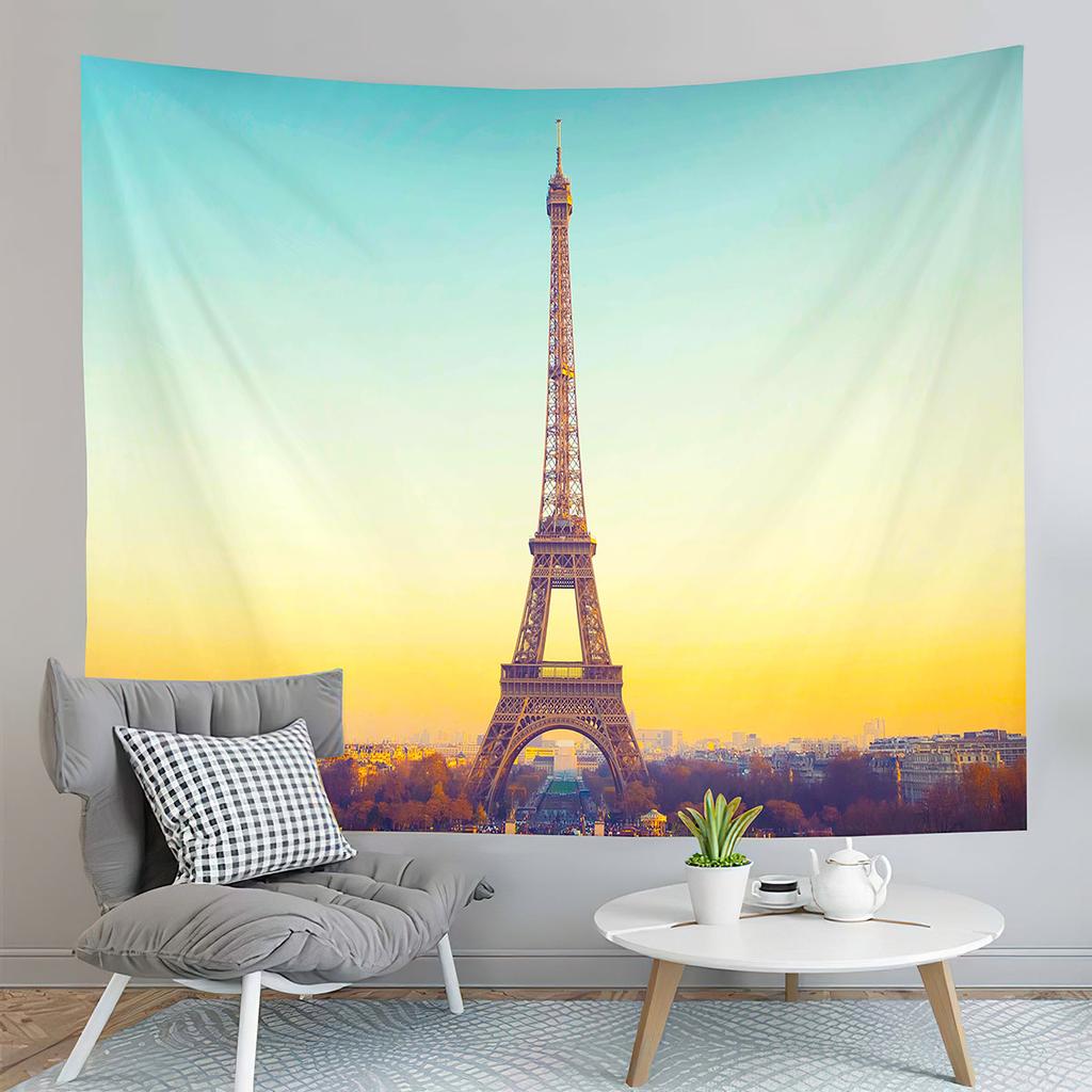 Paris Eiffel Tower Tapestry Sunset Night View Tapestry French Landmark Tapestry Living Room Bedroom Dorm Wall Hanging Blanket