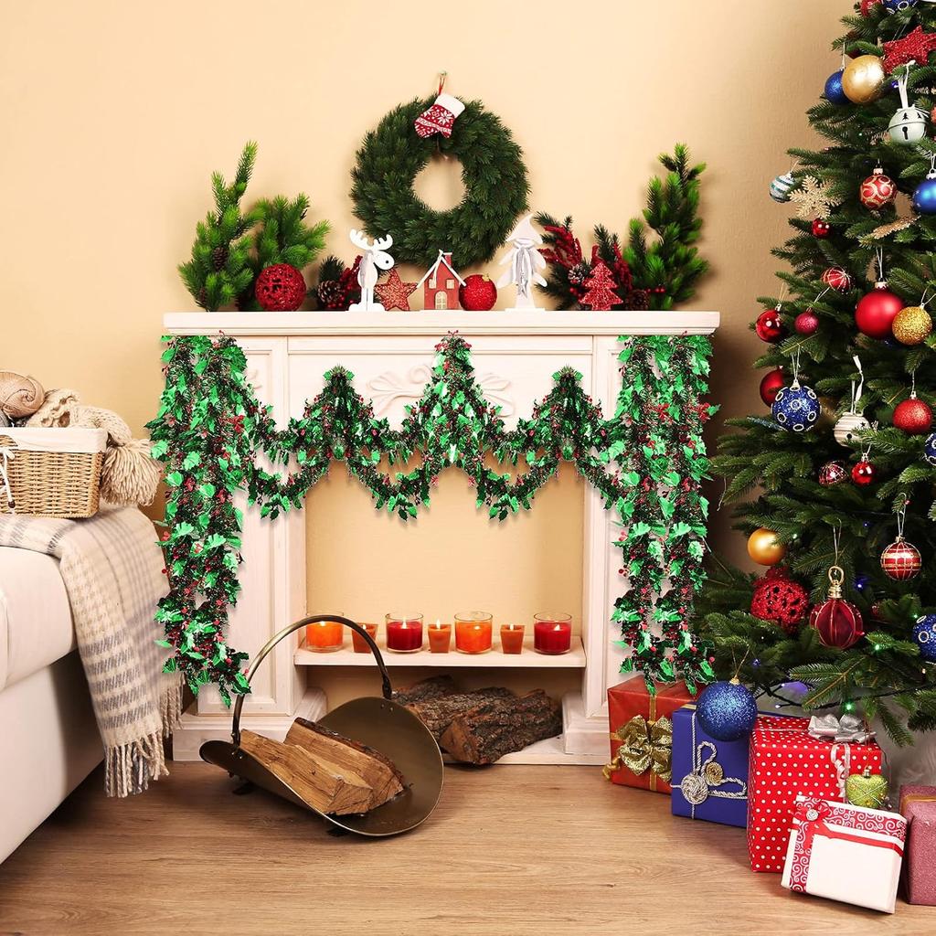 2-20M Green Metallic Tinsel Garland Christmas Ornaments Xmas Tree Twist Garland Ribbon DIY Craft Birthday Wedding Party Decor