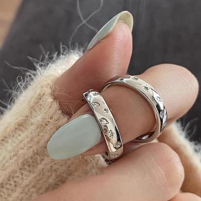 Pierścionek ze srebra próby S925 z diamentem: Styl japońsko-koreański, Regulowany, Elegancki Luksusowy Design dla Kobiet.