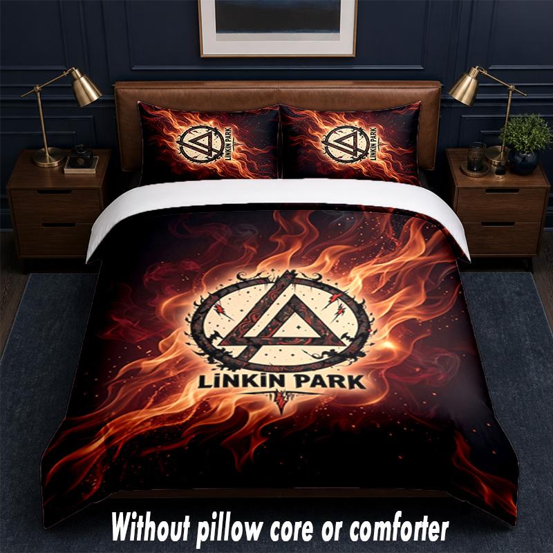 Linkin Park Design Bed Bedding Set 1 Duvet Cover + 2 Pillowcases Soft Breathable Household Bed Linens